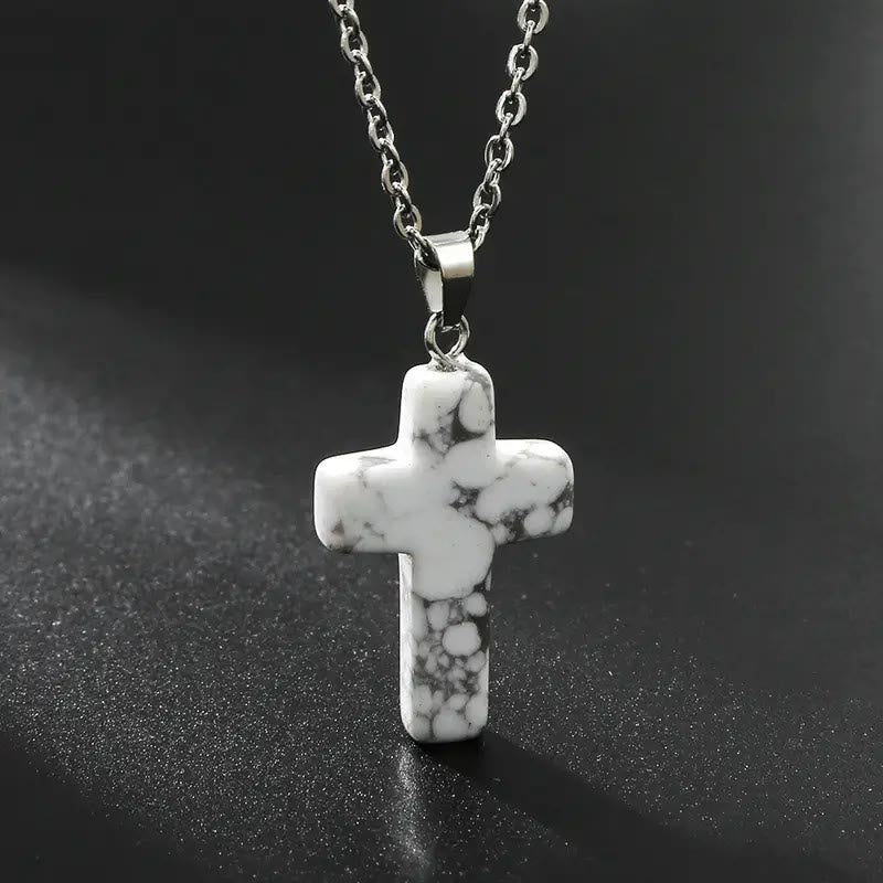 Natural Stone Cross Gemstone Pendant Necklace - Howlite - image 4