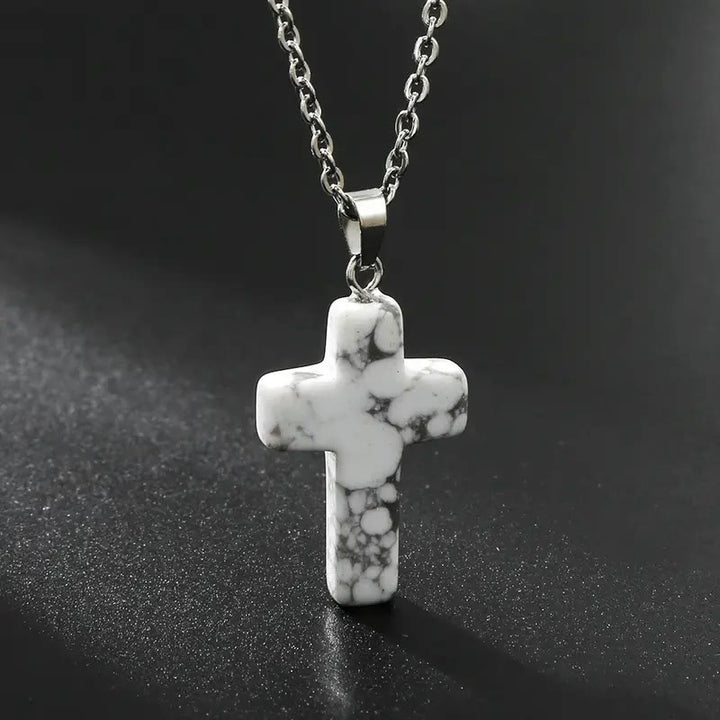 Natural Stone Cross Gemstone Pendant Necklace - Howlite - image 4