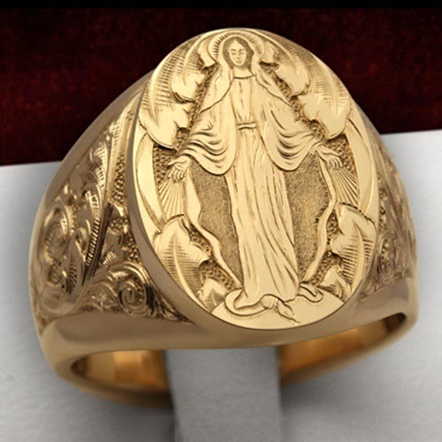 Christianartworkshop Virgin Mary Blessing Badge Hand Engraved Religious Ring - image 1
