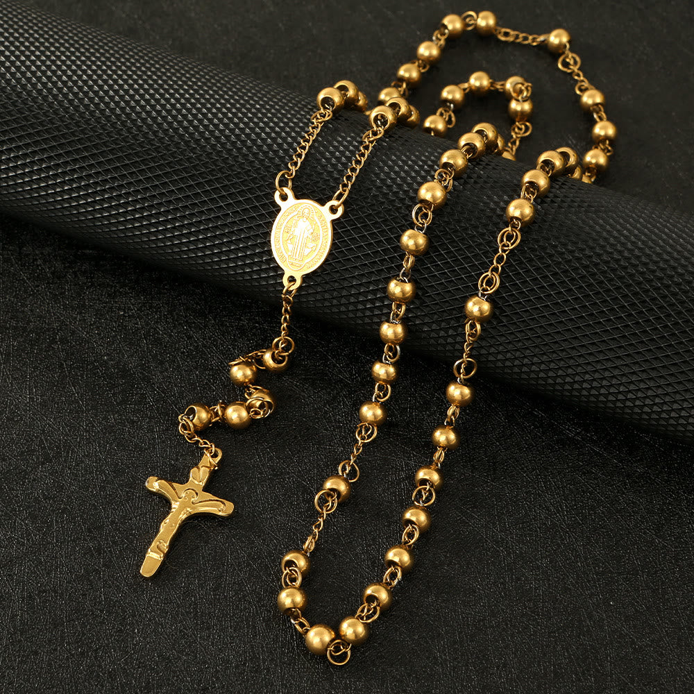 Stainless Steel Beads St. Benedict Crucifix Rosary - Golden - image 1