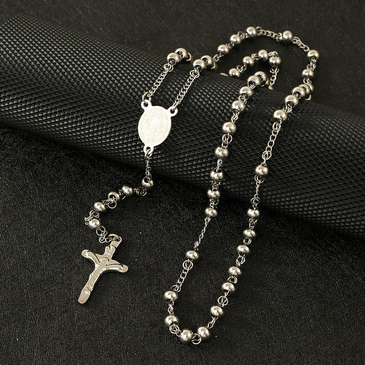 Stainless Steel Beads St. Benedict Crucifix Rosary - Silver - image 2