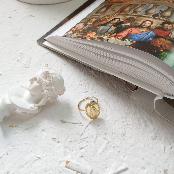 Christianartworkshop S925 Sterling Silver Miraculous Mary Bless Protection Ring - image 2