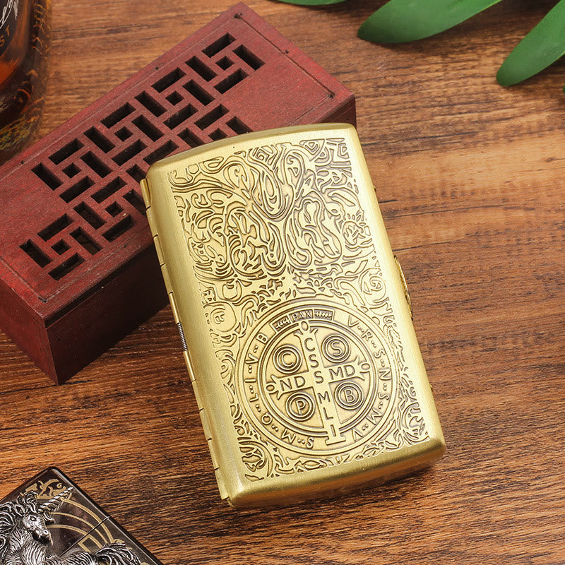 St. Benedict Cross Medallion Metal Cigarette Case - St. Benedict - image 0