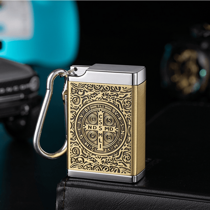 Portable St. Benedict Cross Medallion Cigarette Sealed Insulated Ashtray - Golden - image 0