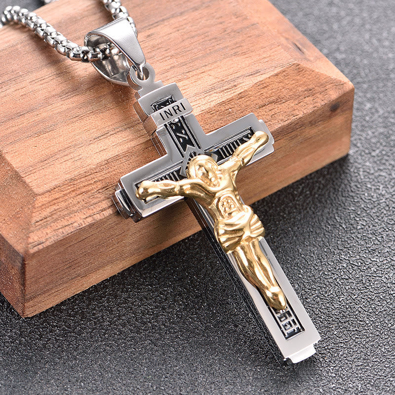 Christianartworkshop Crafted Jesus Christianartworkshop Crucifix Titanium Necklace - Silver-gold - image 0