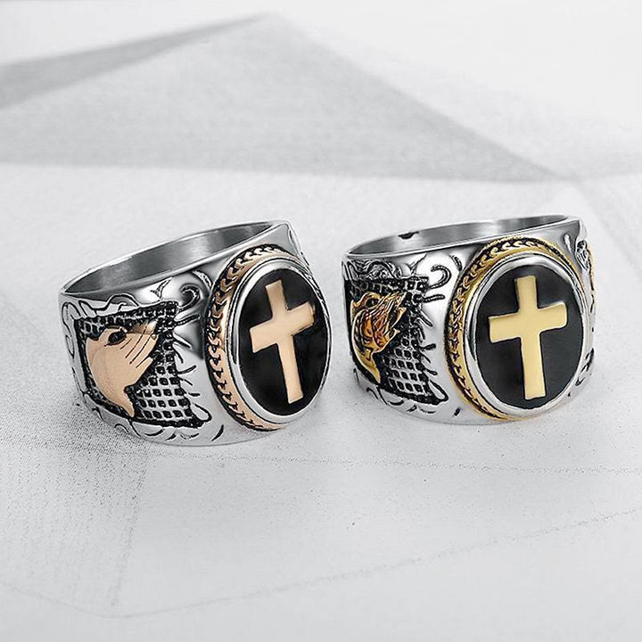 Christianartworkshop Retro Cross "Hand of God" Titanium Religion Ring - image 9