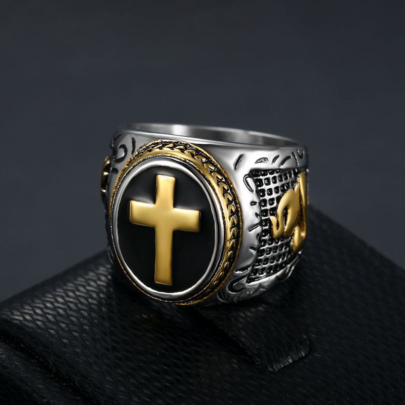 Christianartworkshop Retro Cross "Hand of God" Titanium Religion Ring - Golden - US 15 - image 0