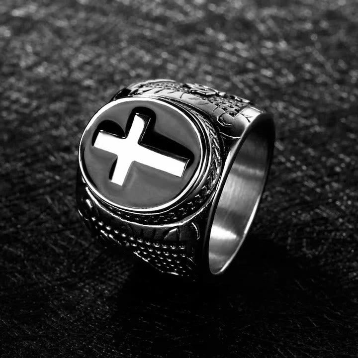 Christianartworkshop Retro Cross "Hand of God" Titanium Religion Ring - Silver - UK Size Z+2（US 15） - image 6