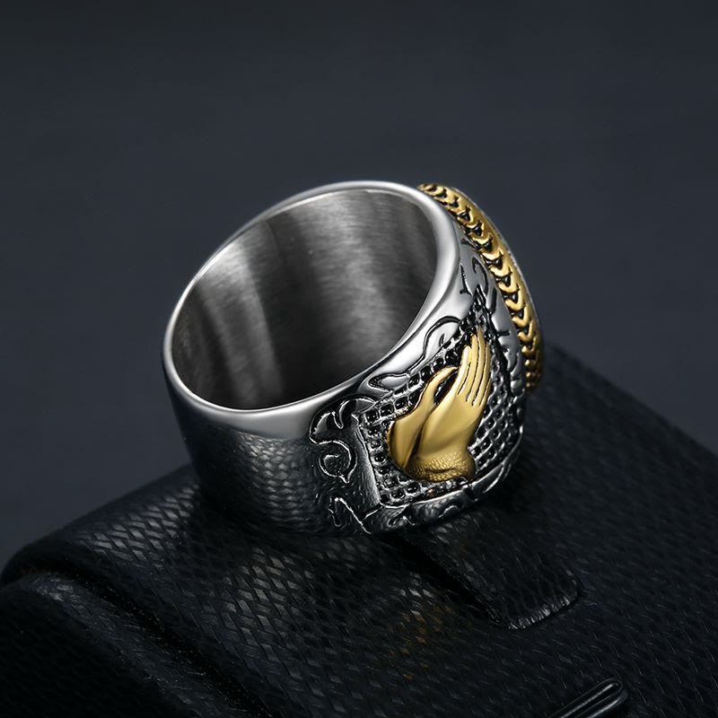 Christianartworkshop Retro Cross "Hand of God" Titanium Religion Ring - image 2