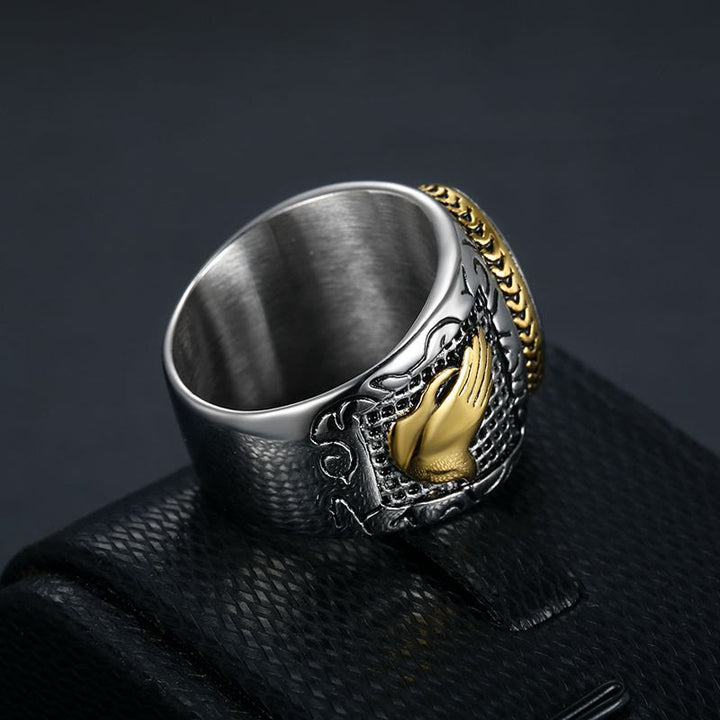 Christianartworkshop Retro Cross "Hand of God" Titanium Religion Ring - image 2