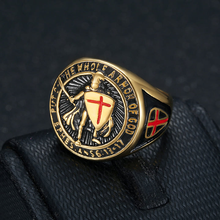 Christianartworkshop Knight's Armor Shield Protection Titanium Ring - Golden - UK Size Z（US 13） - image 4