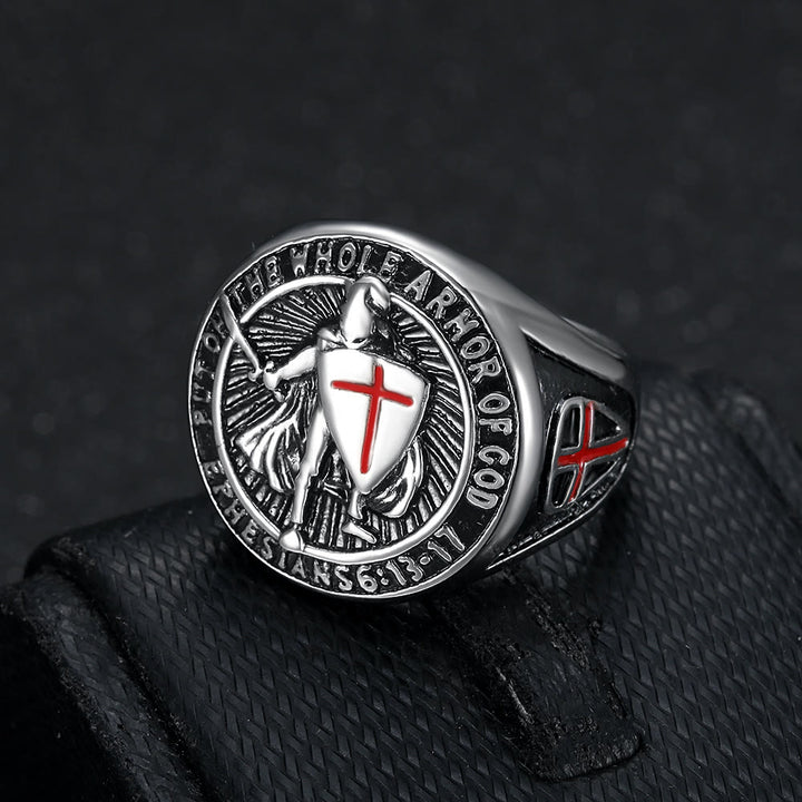 Christianartworkshop Knight's Armor Shield Protection Titanium Ring - Silver - UK Size Z（US 13） - image 7