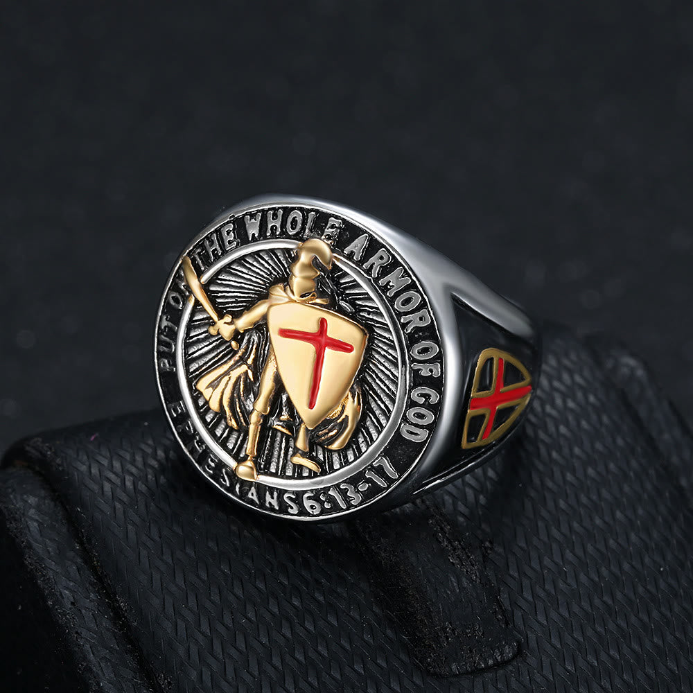 Christianartworkshop Knight's Armor Shield Protection Titanium Ring - Silver-gold - US 13 - image 0