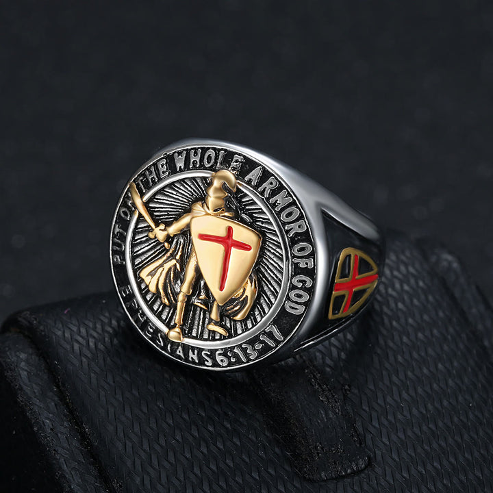 Christianartworkshop Knight's Armor Shield Protection Titanium Ring - Silver-gold - UK Size Z（US 13） - image 0