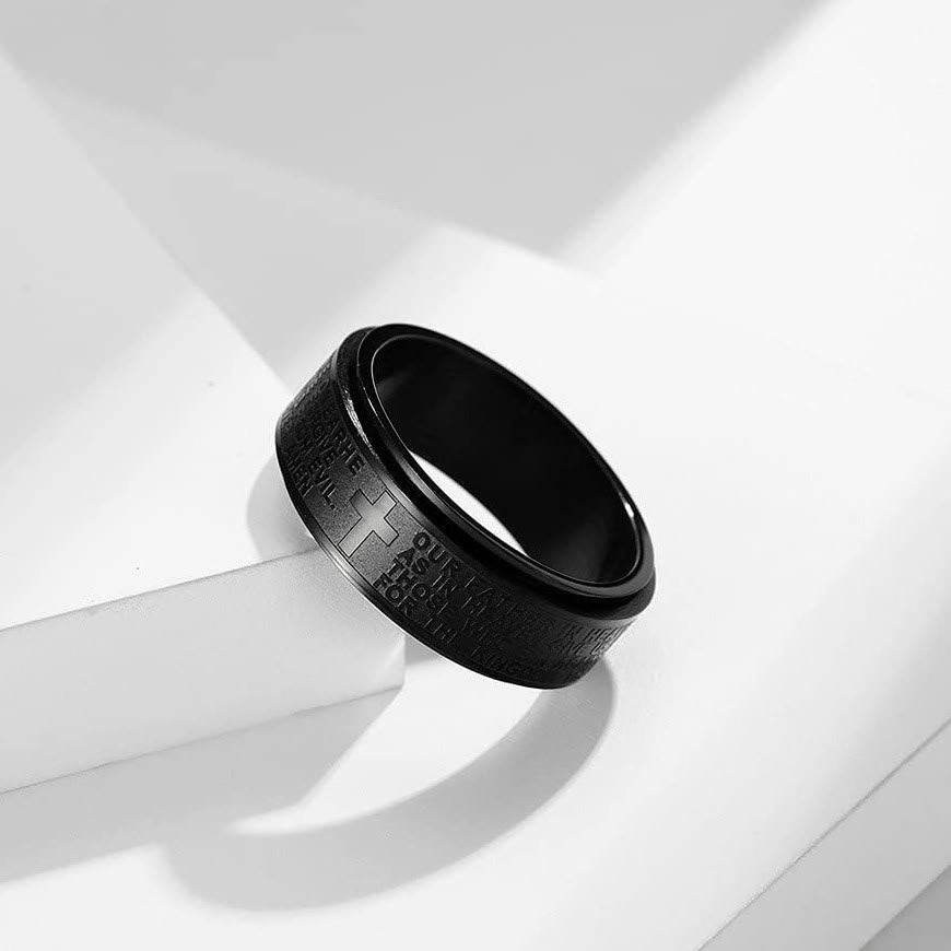 Christianartworkshop Lord's Prayer Cross Stainless Steel Rotating Bible Verse Band Ring - Black - UK Size Z（US 13） - image 13