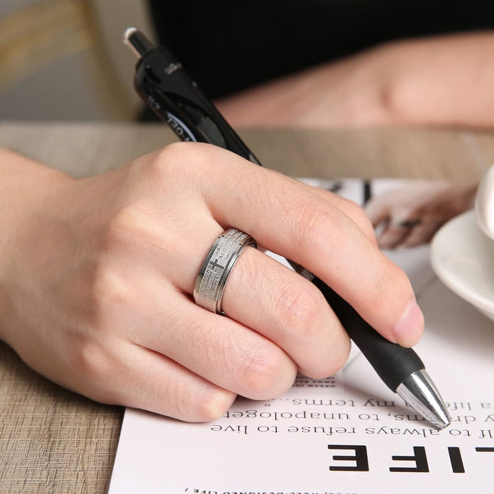 Christianartworkshop Lord's Prayer Cross Stainless Steel Rotating Bible Verse Band Ring - image 10