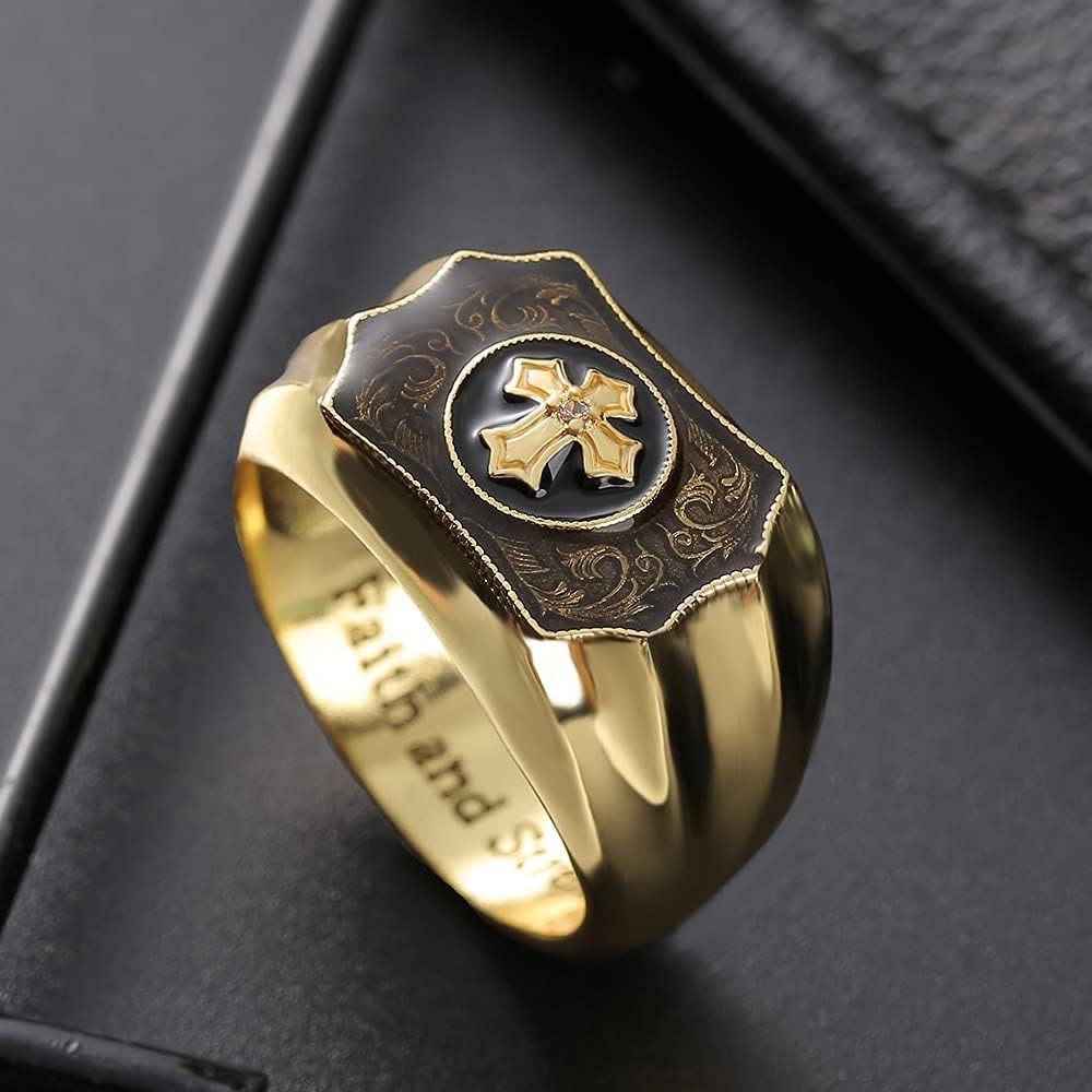 Christianartworkshop Faith and Strength Jesus Cross Religious Ring - image 1