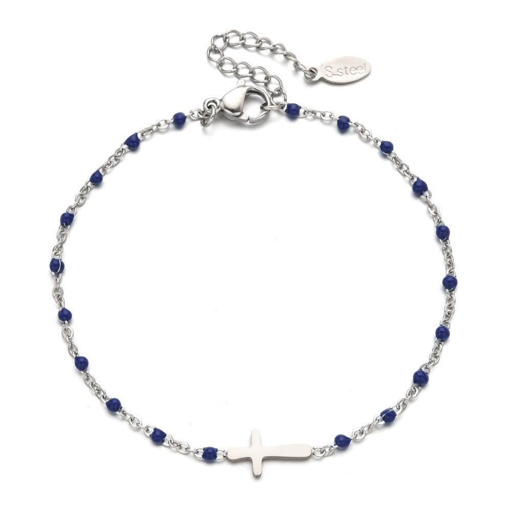 Christianartworkshop Delicate Minimalist Cross Bracelet - Silver-Blue - image 20