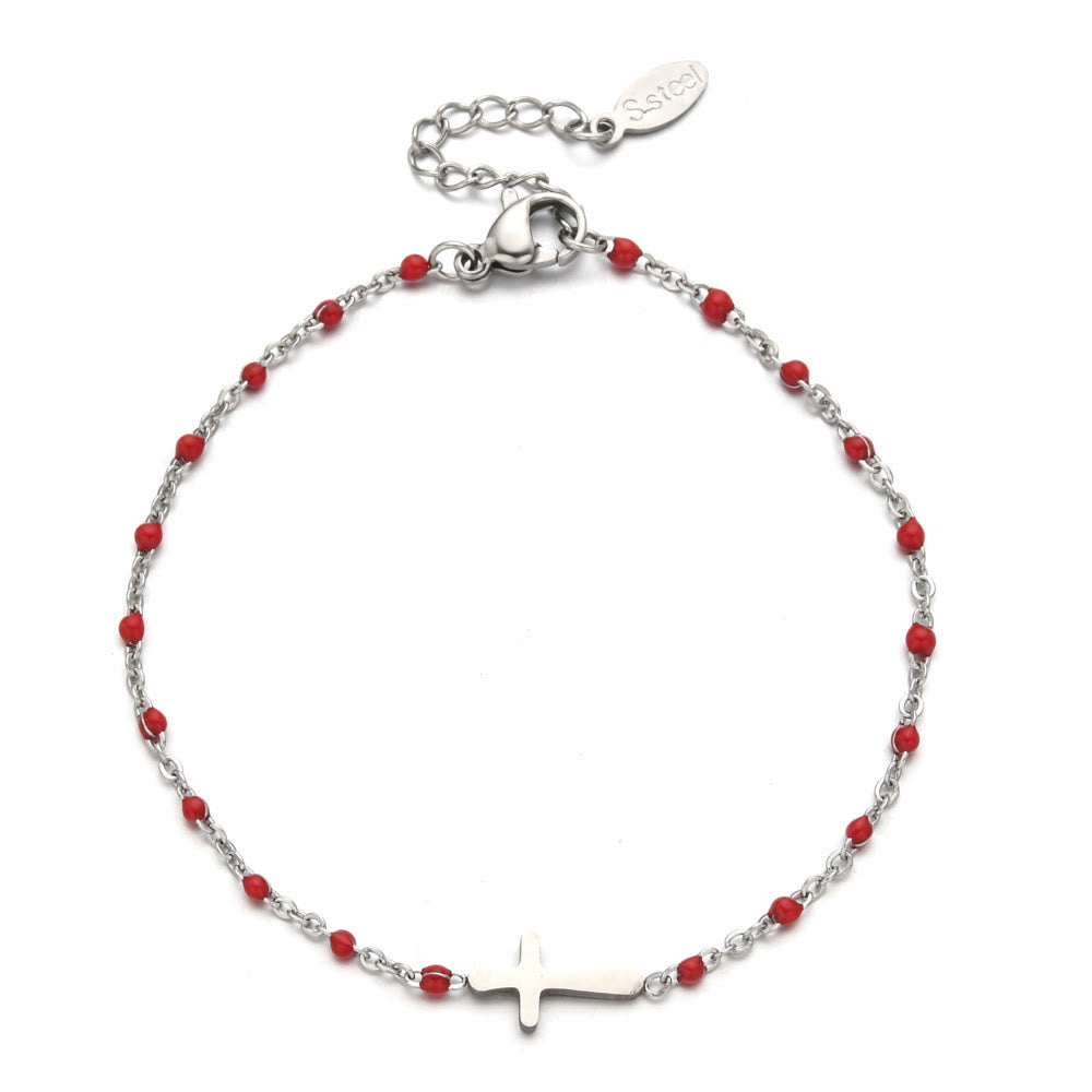 Christianartworkshop Delicate Minimalist Cross Bracelet - Silver-Red - image 21