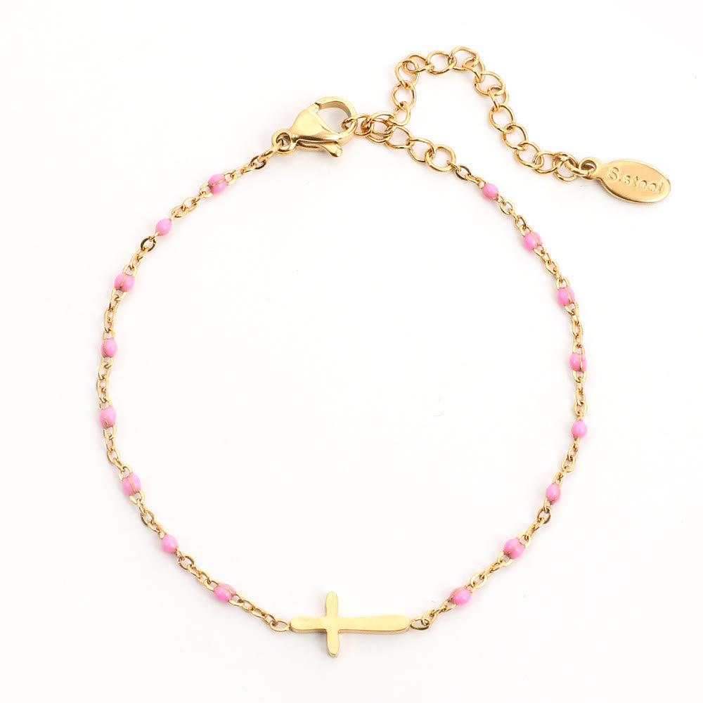 Christianartworkshop Delicate Minimalist Cross Bracelet - Golden-Pink - image 17