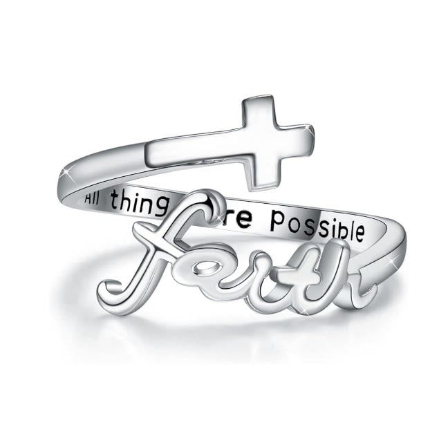 Christianartworkshop The Faith Ring: Adjustable Christian Cross Ring  - Silver - image 5