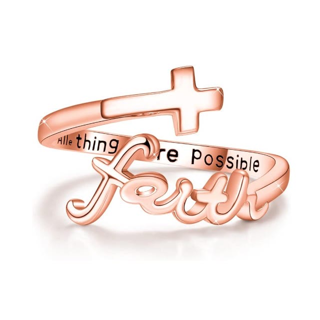 Christianartworkshop The Faith Ring: Adjustable Christian Cross Ring  - Rosegold - image 6
