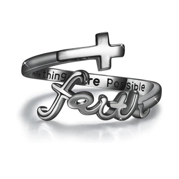 Christianartworkshop The Faith Ring: Adjustable Christian Cross Ring  - Black - image 7