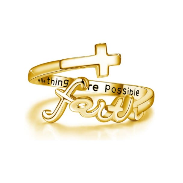 Christianartworkshop The Faith Ring: Adjustable Christian Cross Ring  - Golden - image 0