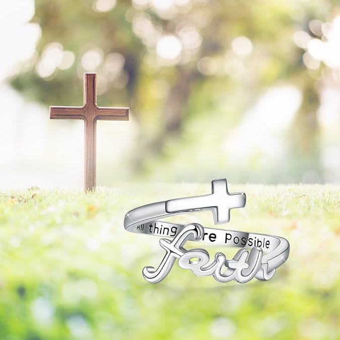 Christianartworkshop The Faith Ring: Adjustable Christian Cross Ring  - image 1