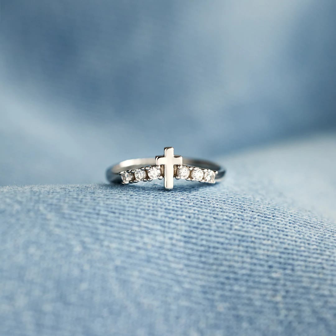 Christianartworkshop Minimalist Jesus Cross Zirconia Ring - Adjustable(Suitable for UK Size L1/2 - UK Size T1/2) - image 0