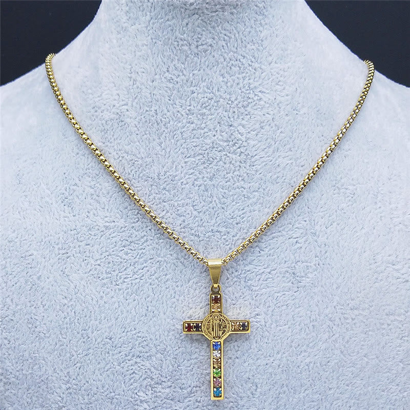 Christianartworkshop Saint Benedict Cross Mix Bible 12 Crystal Necklace - image 3