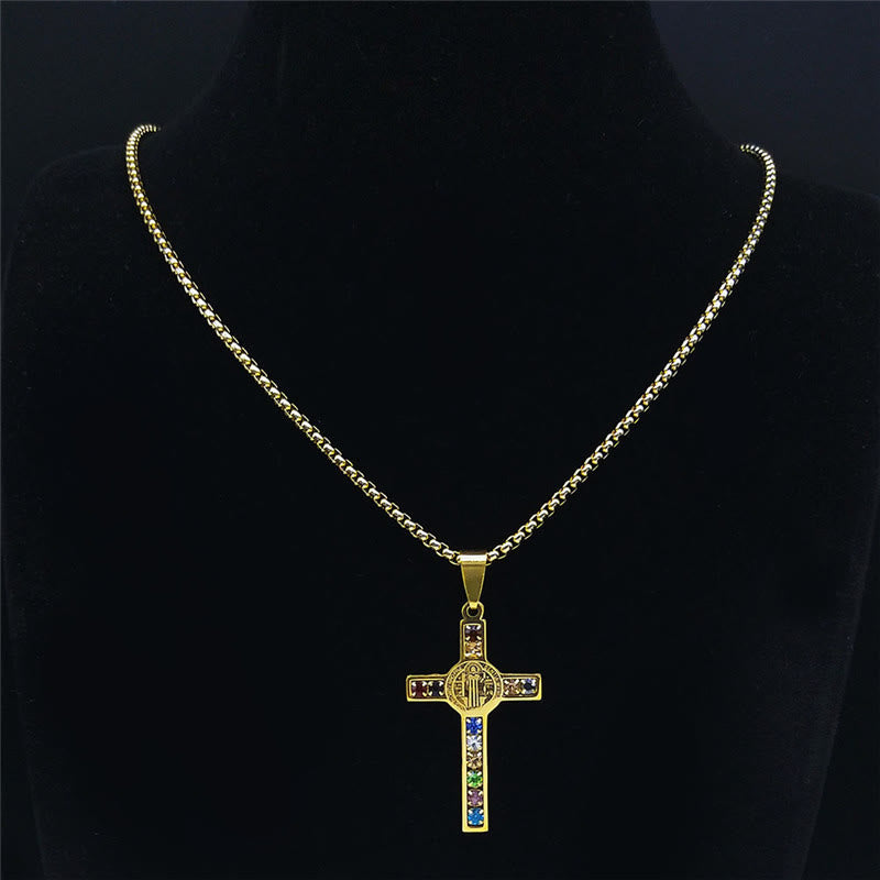 Christianartworkshop Saint Benedict Cross Mix Bible 12 Crystal Necklace - image 1