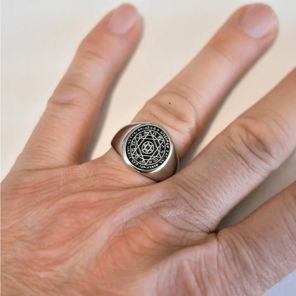 Christianartworkshop Talisman Seal of Solomon Six-Pointed Star Constellation Rings Stainless Steel Band - image 6