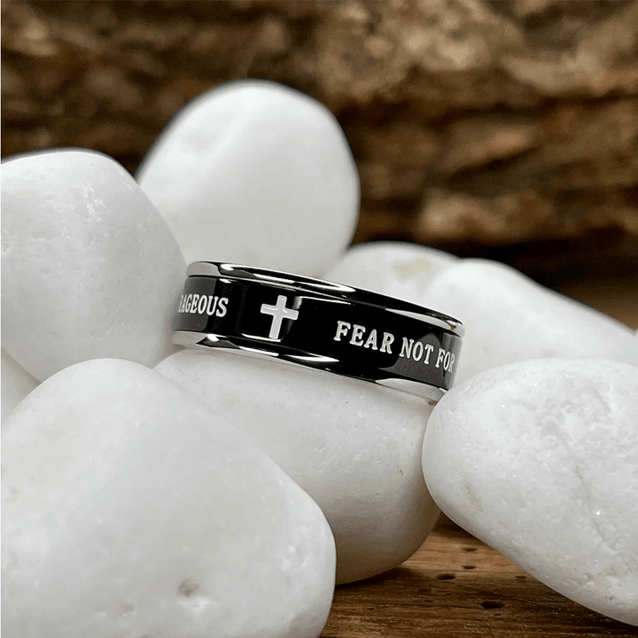 Christianartworkshop Titanium Black/Gold Cross Step Edges Rotating Ring - Silver - UK Size Z（US 13） - image 0