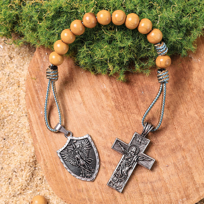 Holy Spirit Jesus Cross & St. Michael the Archangel Medal Pocket Rosary - image 3