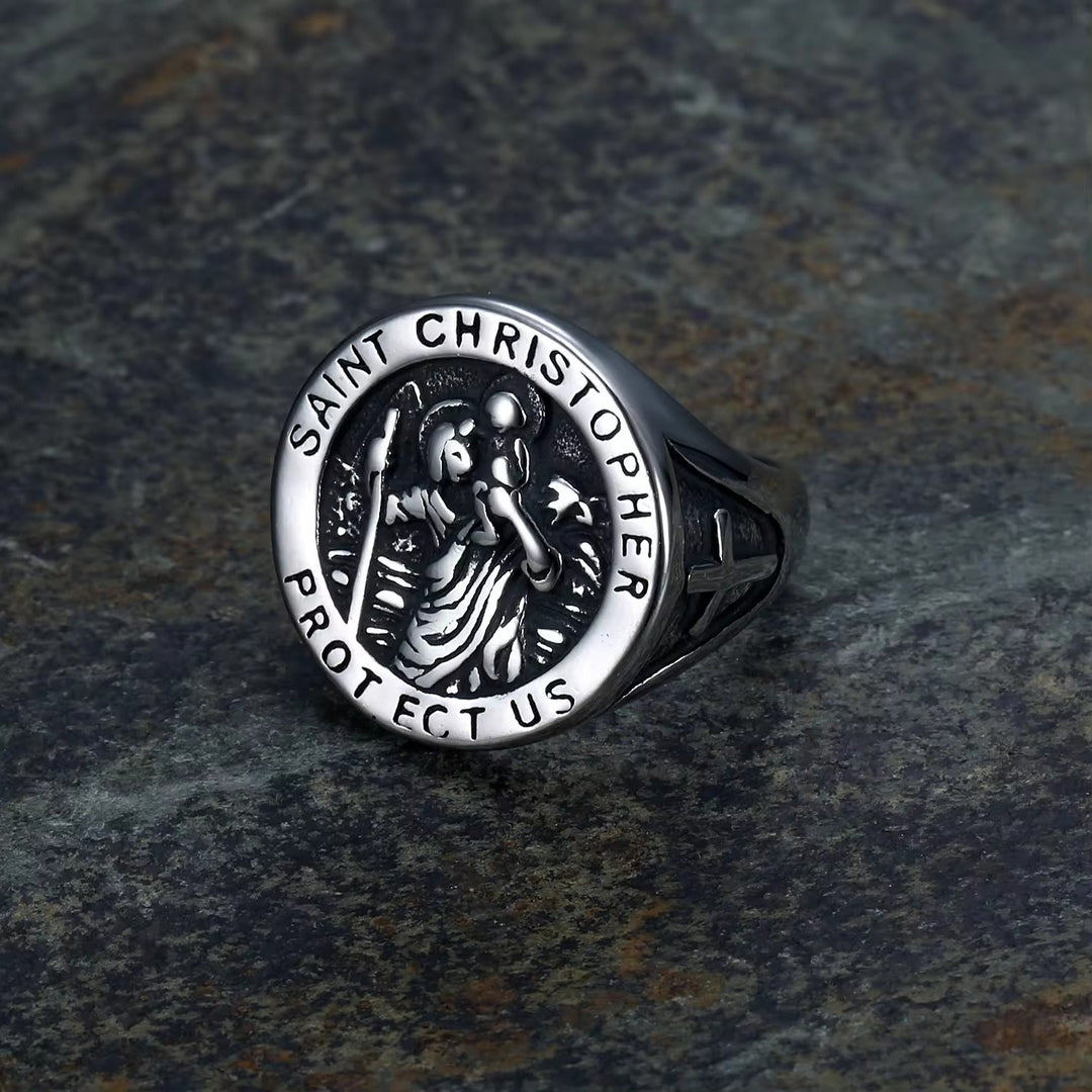 Christianartworkshop Saint Christopher Protect Us Medal Signet Ring - image 8