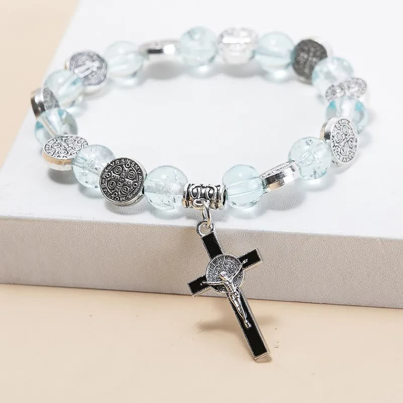 Christianartworkshop Jesus Cross Alloy Charm Pendant Beaded Bracelet - Blue - image 8