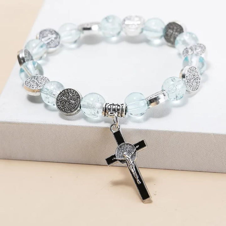 Christianartworkshop Jesus Cross Alloy Charm Pendant Beaded Bracelet - Blue - image 8