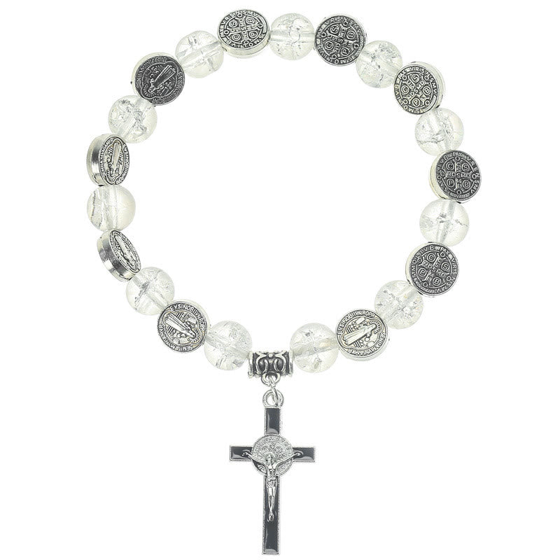 Christianartworkshop Jesus Cross Alloy Charm Pendant Beaded Bracelet - White - image 9