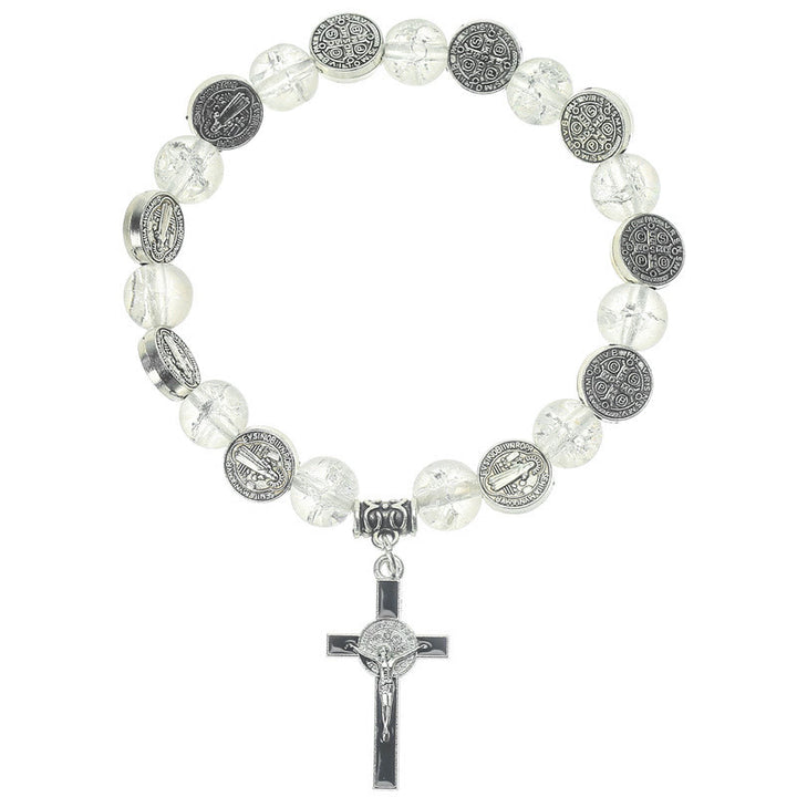 Christianartworkshop Jesus Cross Alloy Charm Pendant Beaded Bracelet - White - image 9