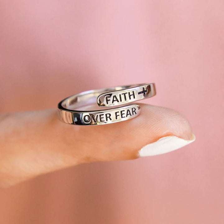 Christianartworkshop Faith-Over Fear: Minimalist Christ Bible Ring - Adjustable - image 0