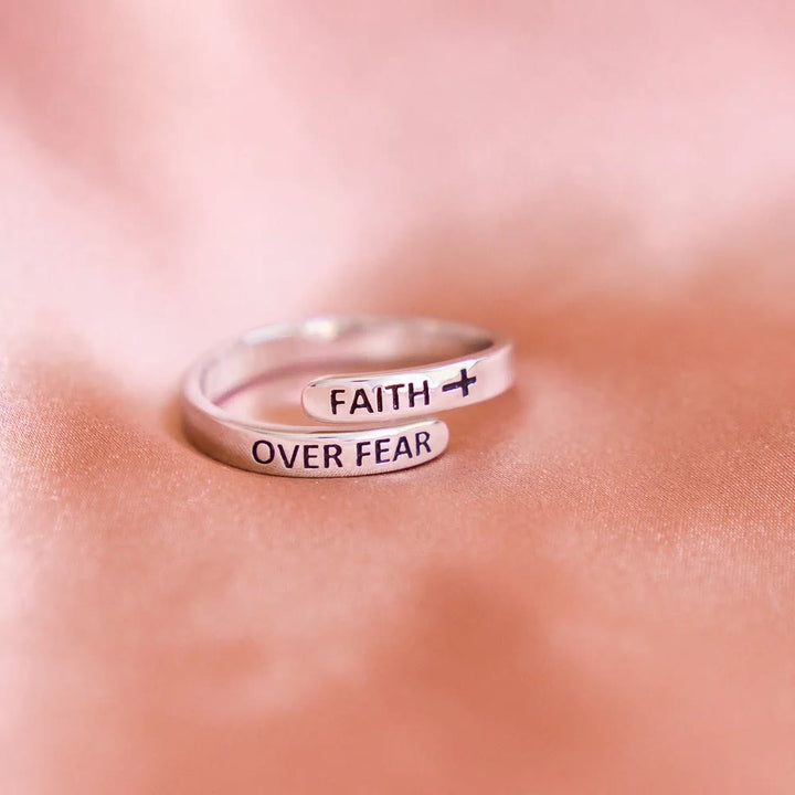 Christianartworkshop Faith-Over Fear: Minimalist Christ Bible Ring - Adjustable(Suitable for US sizes 6-13) - image 0