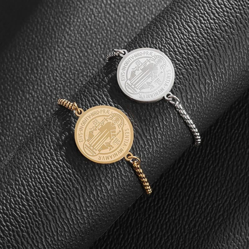 Christianartworkshop St. Benedict Engraved Medal  Adjustable Bracelet - image 5