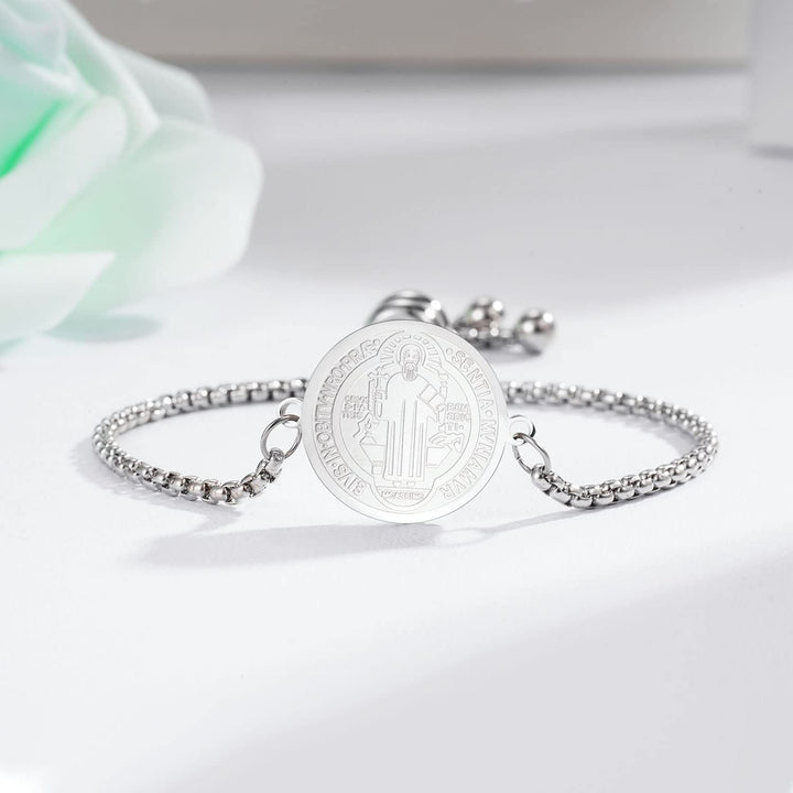 Christianartworkshop St. Benedict Engraved Medal  Adjustable Bracelet - image 8