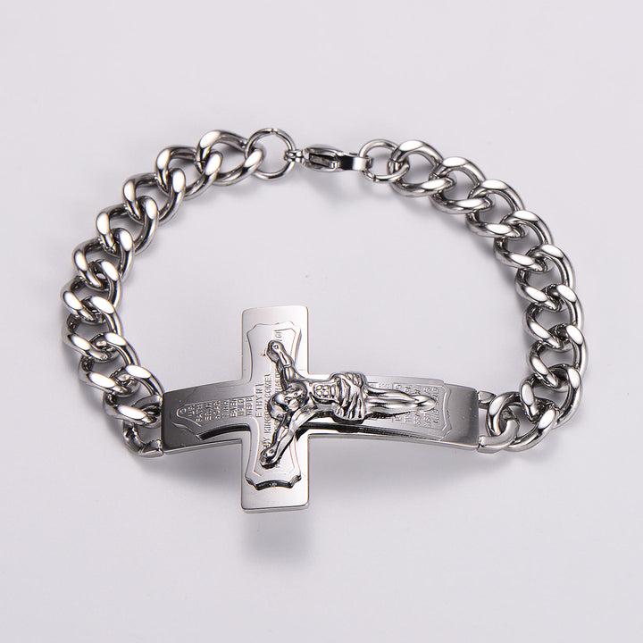 Christianartworkshop Solid Jesus Cross Bible Verse Crucifix Prayer Bangle Bracelet - Spanish - Silver - image 4