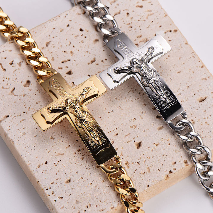 Christianartworkshop Solid Jesus Cross Bible Verse Crucifix Prayer Bangle Bracelet - image 0