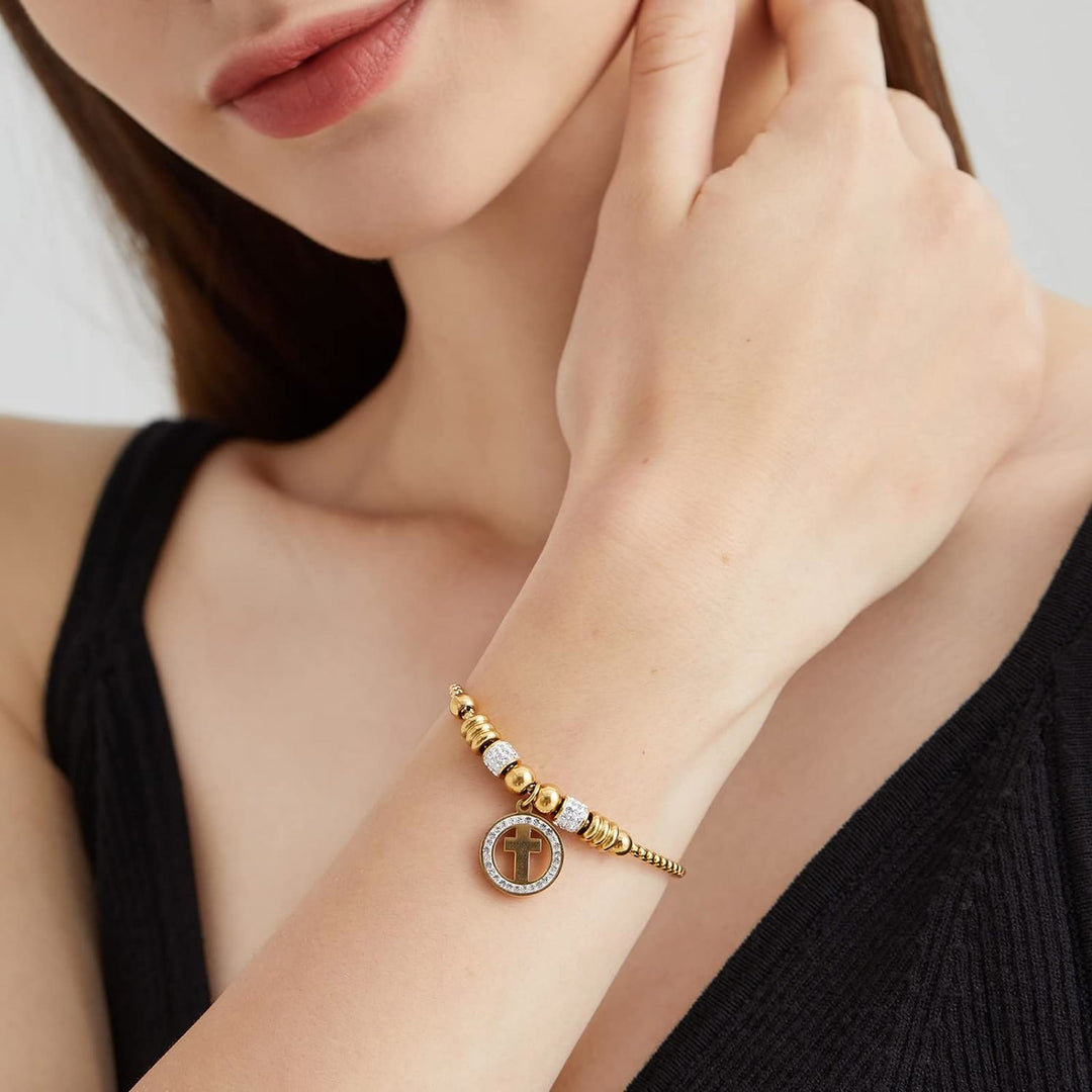 Christianartworkshop Crafted Circle Cross Charm Zirconia  Bracelet - image 5