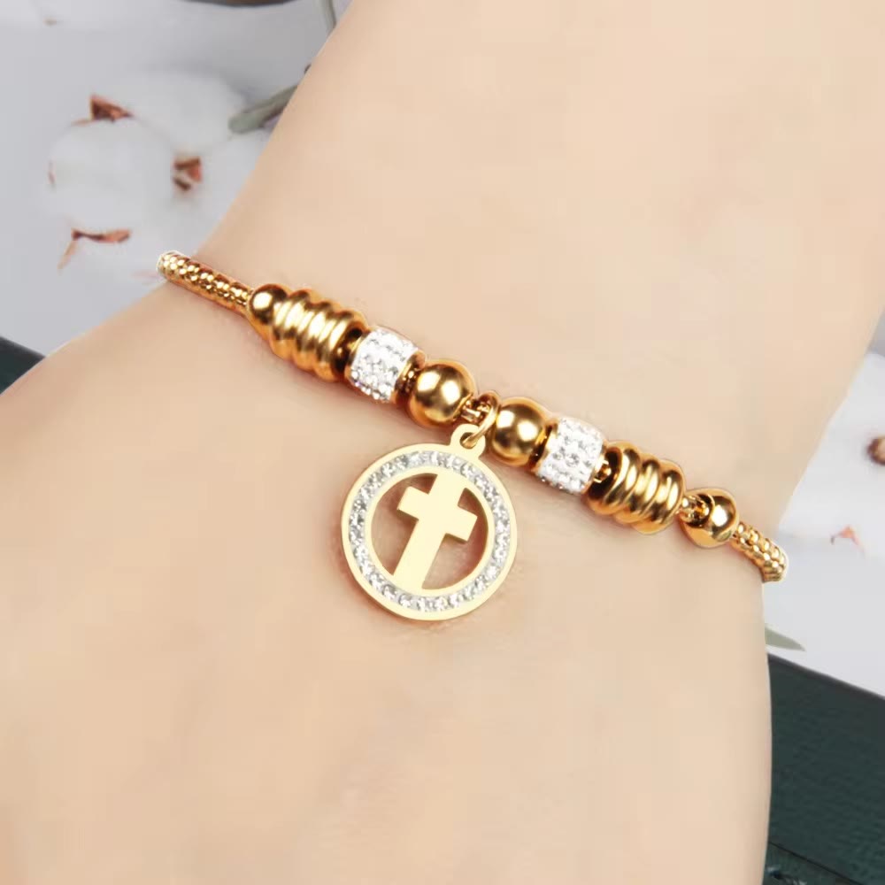Christianartworkshop Crafted Circle Cross Charm Zirconia  Bracelet - image 3