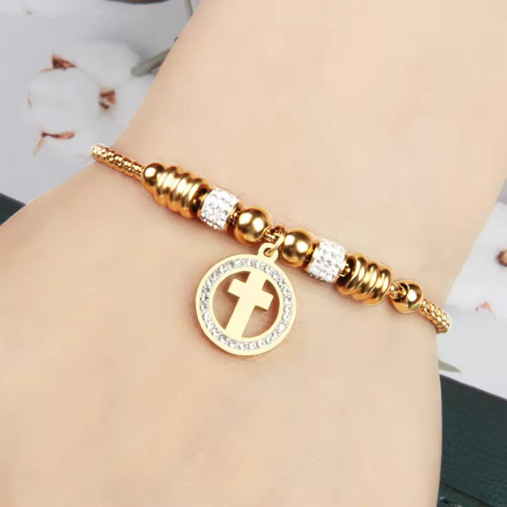 Christianartworkshop Crafted Circle Cross Charm Zirconia  Bracelet - image 3