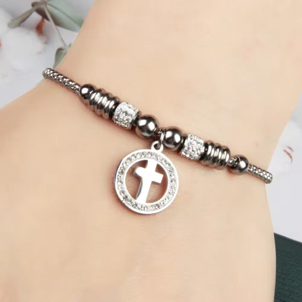 Christianartworkshop Crafted Circle Cross Charm Zirconia  Bracelet - image 10
